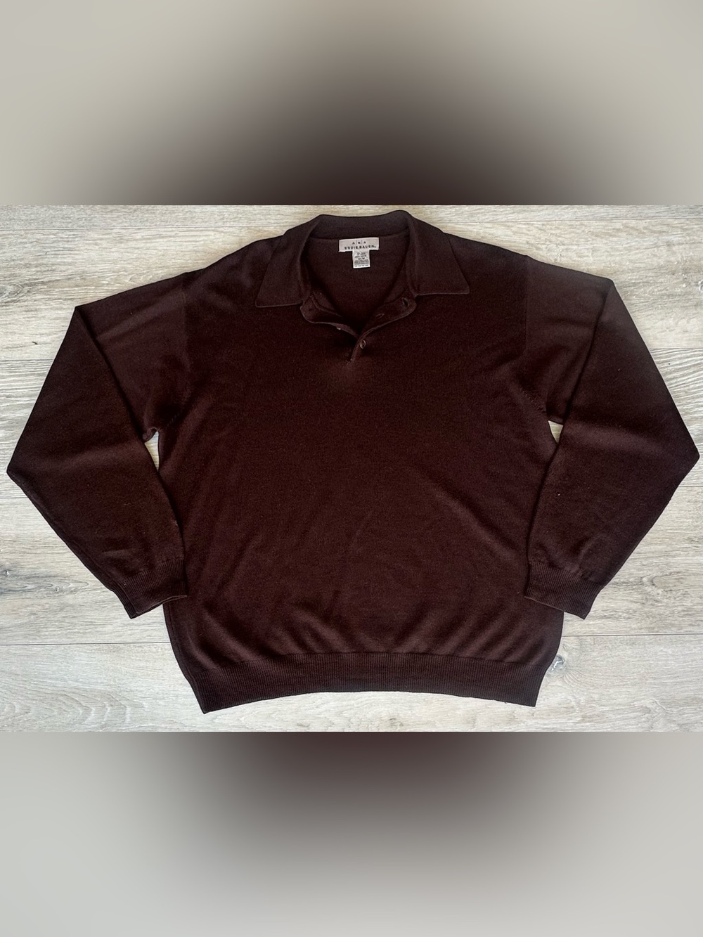 Eddie Bauer Men’s Wool Knit Polo Sweater Brown Medium Lightweight